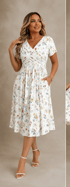 Noemí | Vestido midi floral cruzado de manga corta