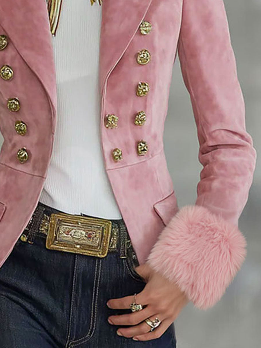 Garance | Blazer à revers en faux daim et fausse fourrure, multi-boutons