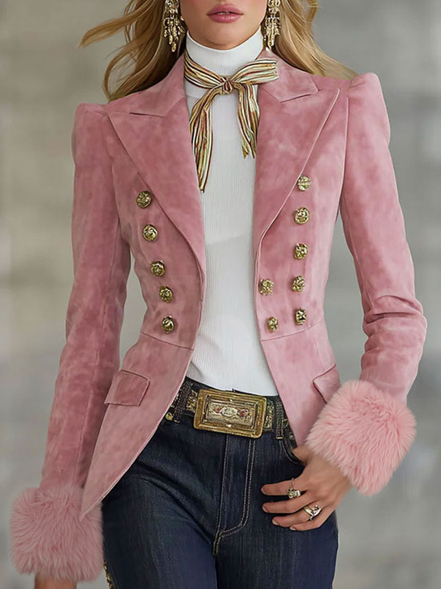 Garance | Blazer à revers en faux daim et fausse fourrure, multi-boutons