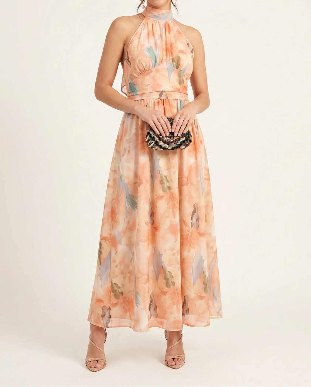 Isabel │Vestido Halter Melocotón