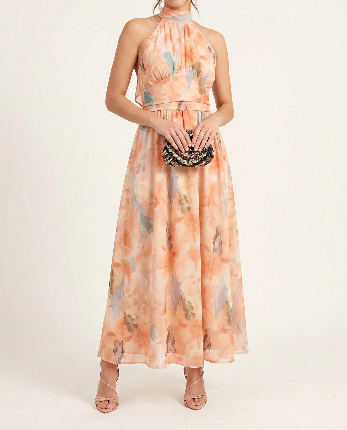 Isabel │Vestido Halter Melocotón