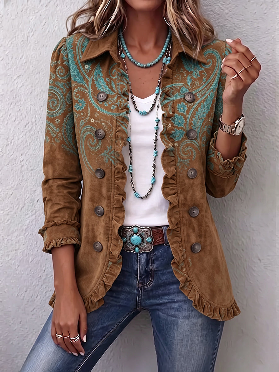 Rosine | Veste à motif cachemire et volants