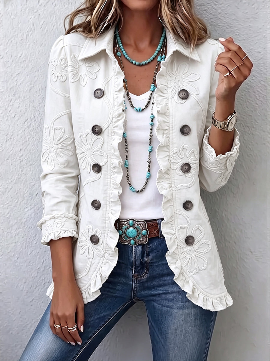 Émilie | Veste à broderie florale tonale et volants