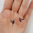 Bérénice - Boucles d'oreilles en fil avec colibri en or et cristaux