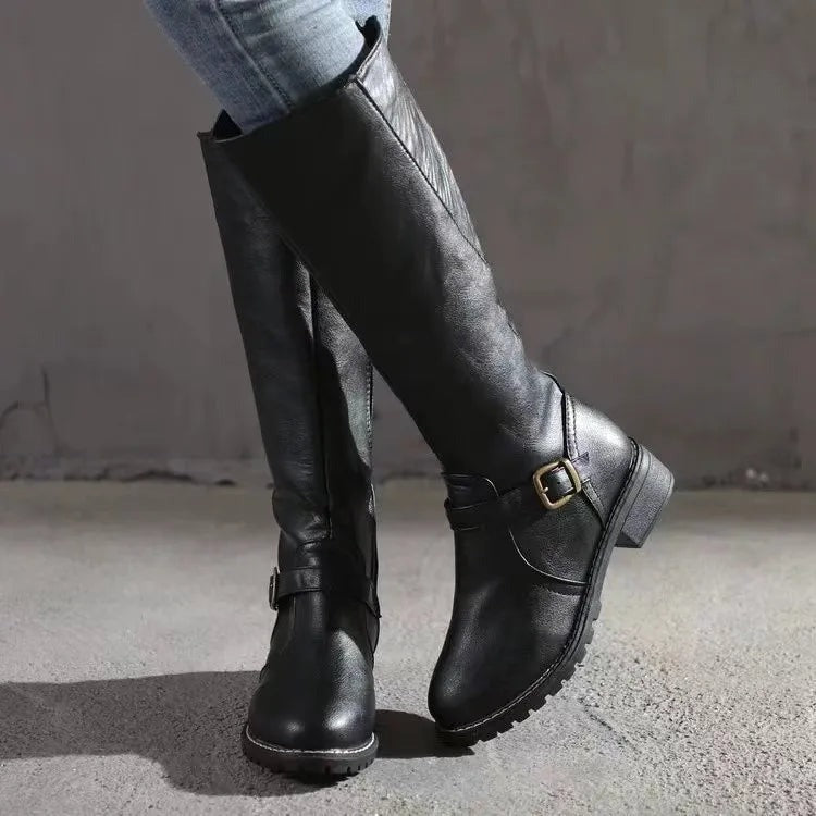 Roxane | Bottes d’équitation hautes à sangle à boucle et zip latéral