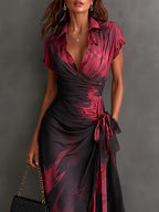 Selene | Vestido Cruzado con Lazo y Estampado Abstracto