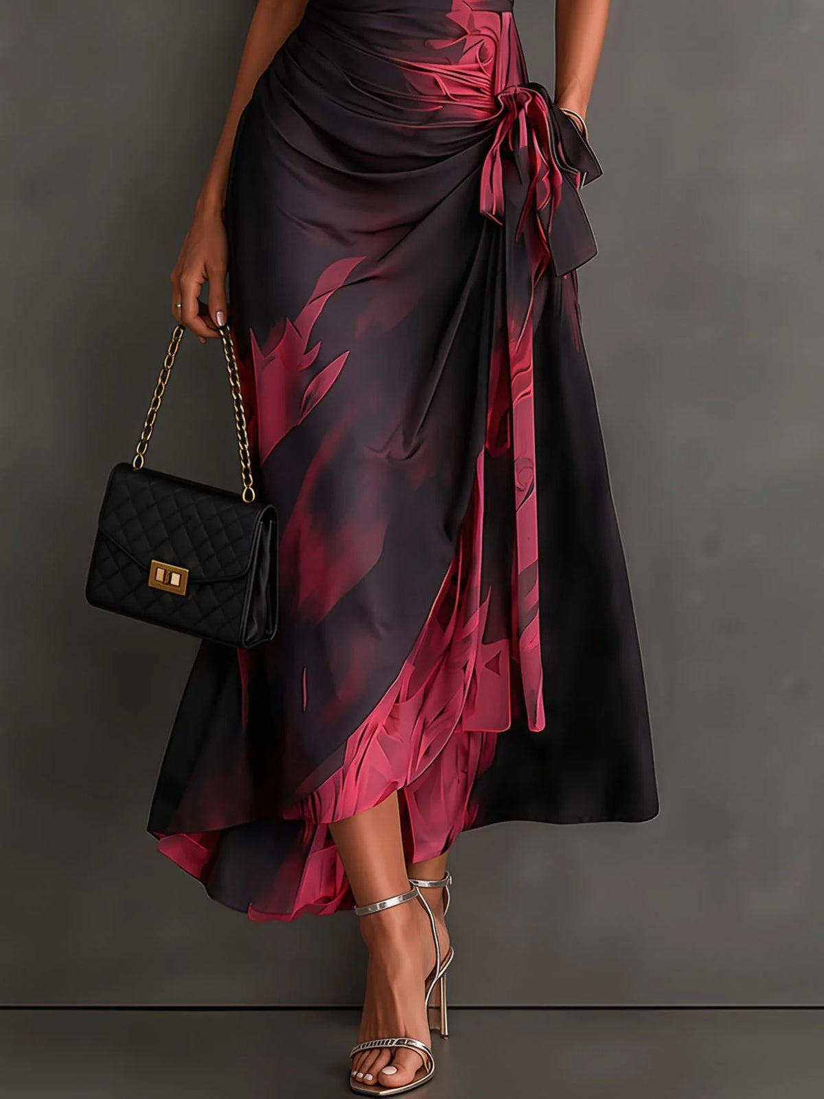 Selene | Vestido Cruzado con Lazo y Estampado Abstracto
