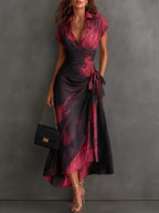 Selene | Vestido Cruzado con Lazo y Estampado Abstracto
