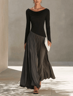Nora | Vestido Largo Drapeado con Falda Plisada
