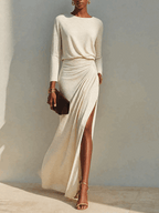 Violeta | Vestido midi drapeado con abertura