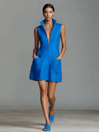 Isabela | Vestido Azul Cuello Alto con Cremallera