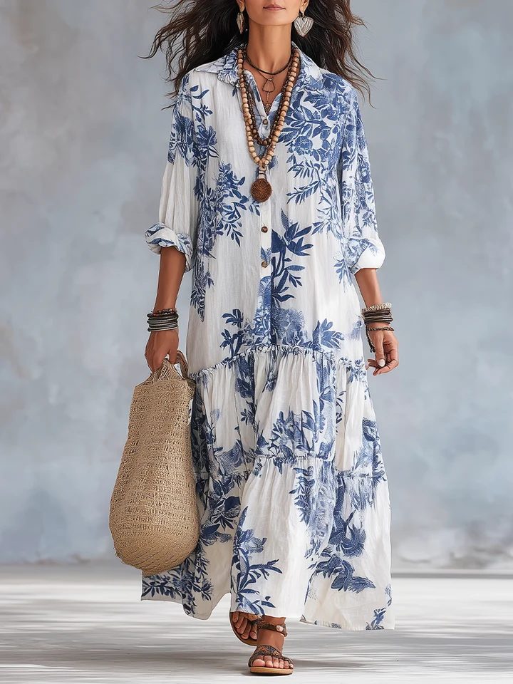 Justine | Robe longue boutonnée à imprimé floral
