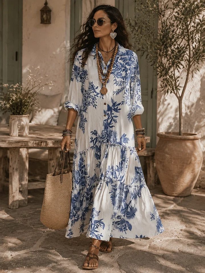 Justine | Robe longue boutonnée à imprimé floral
