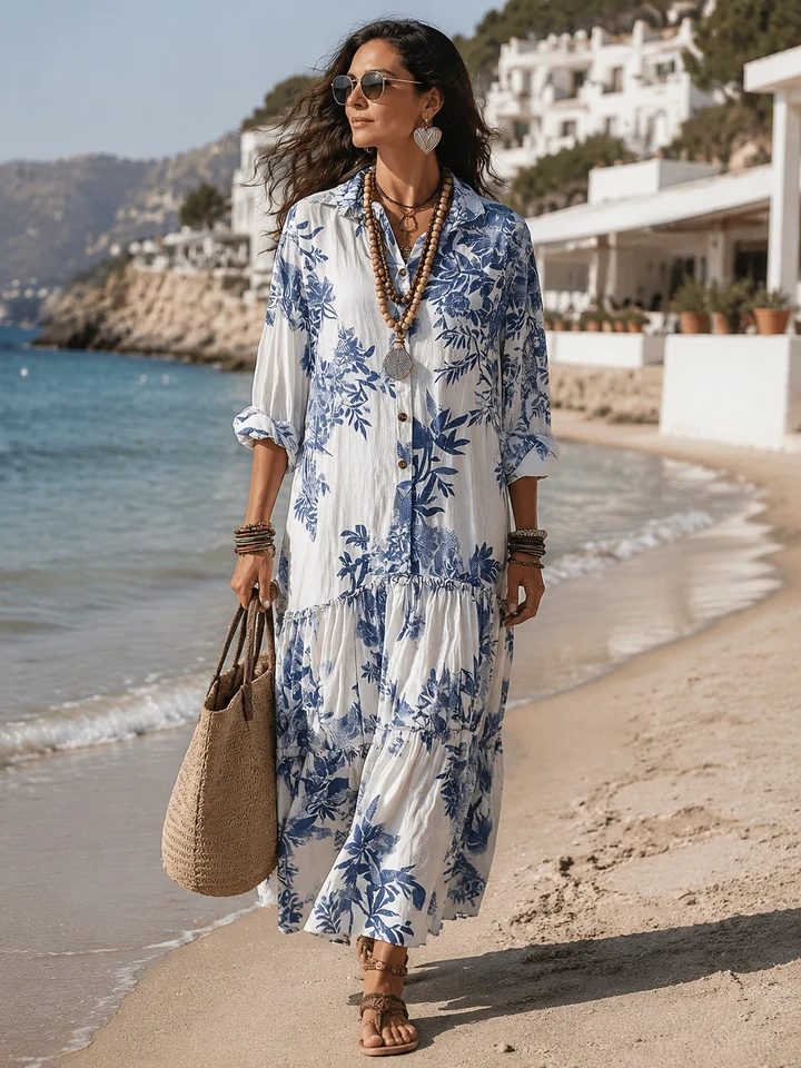 Justine | Robe longue boutonnée à imprimé floral