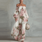 Rosalía | Vestido Maxi Estampado con Escote Off-Shoulder