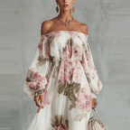 Rosalía | Vestido Maxi Estampado con Escote Off-Shoulder