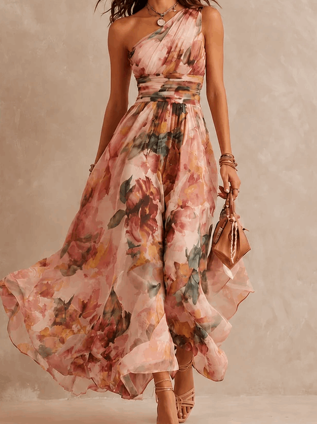 Adara | Vestido de un Hombro con Estampado Floral