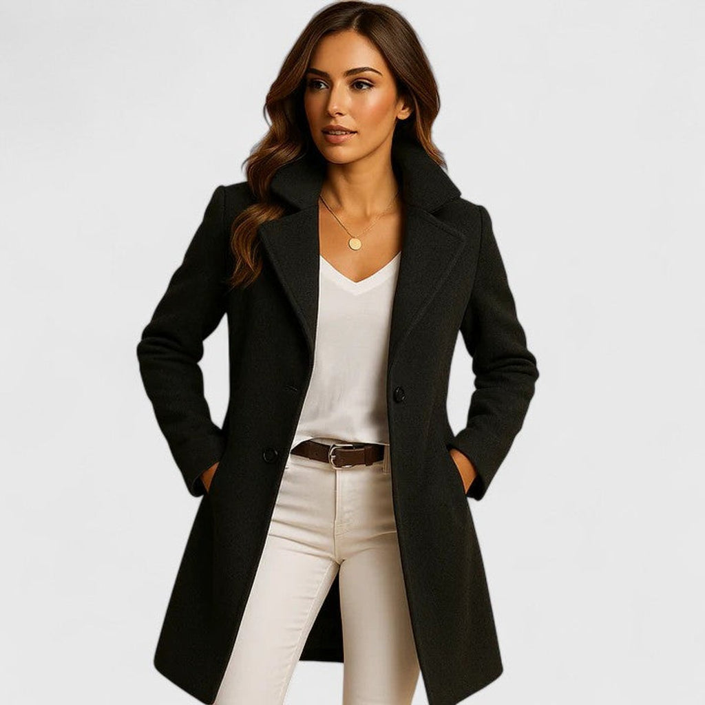 Blanche | Long manteau ajusté à col à revers