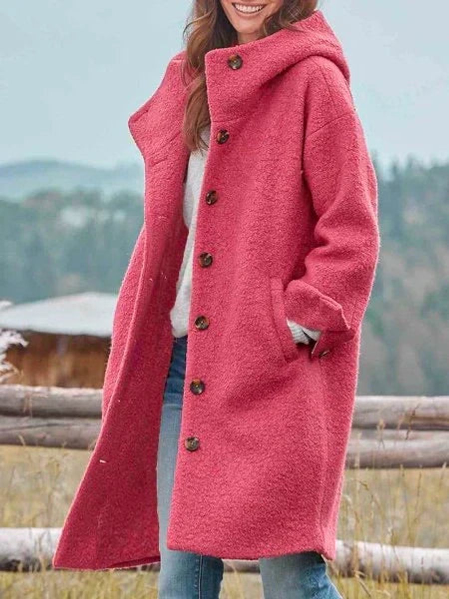 Éléonore | Long manteau à capuche et boutons