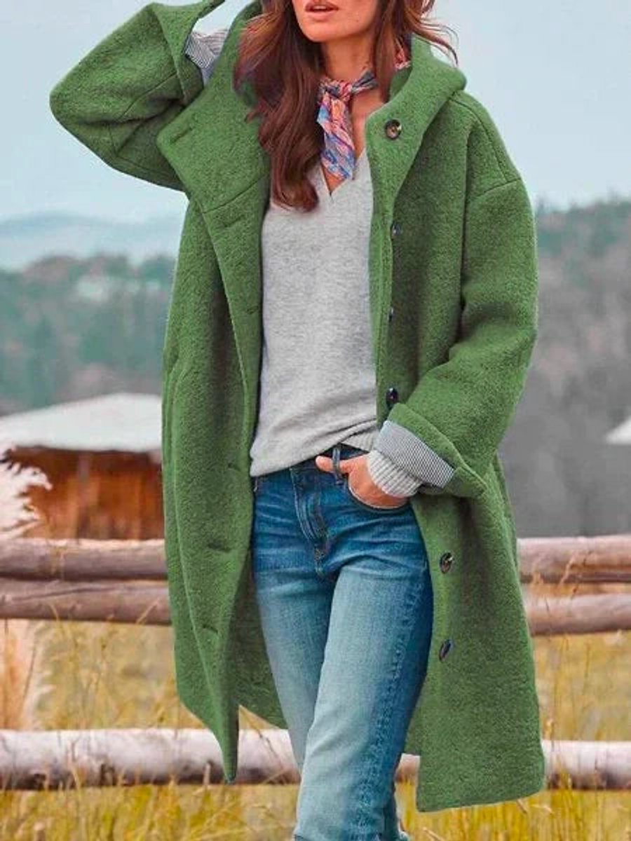 Éléonore | Long manteau à capuche et boutons