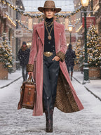 Élodie | Manteau en velours à revers, simple boutonnage et imprimé léopard